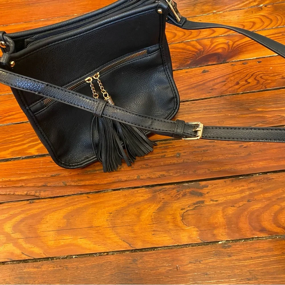 Black Small Shoulder Bag Purse with Tassels